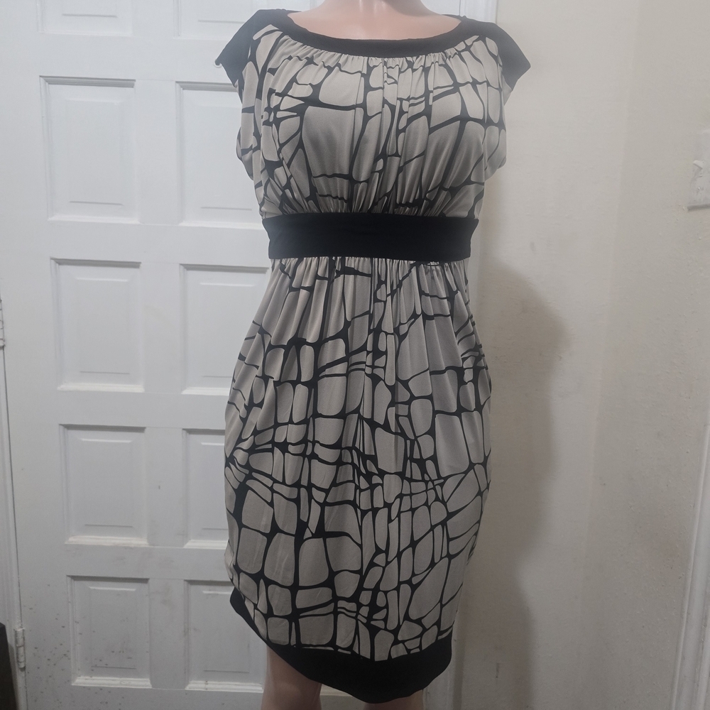 Maggy London Black and Cream Midi Dress